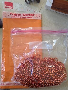 Orange Party Bundle Table Cover + 30 Orange Bead Necklaces